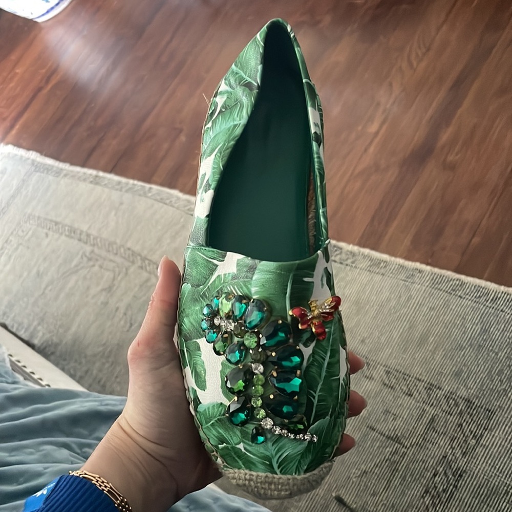 DG copy espadrilles palm floral embellished